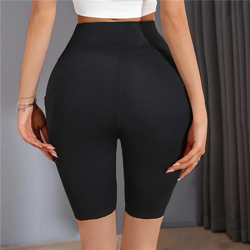 Summer New Women'S Cycling Stretch Letter High Waist Shorts For Women Biker Shorts Slim Knee-Length Bottoms Yogaes Leggings