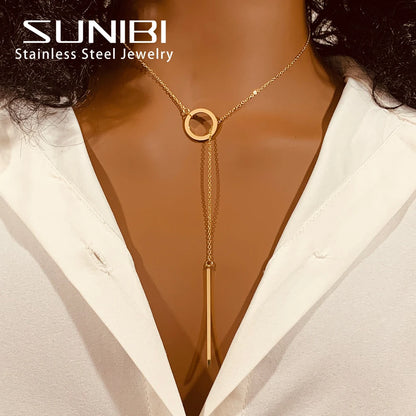 SUNIBI Fashion Stainless Steel Necklace for Woman Personality Infinity Cross Pendant Gold Color Necklaces on Neck Women Jewelry