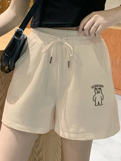 Loose Soild Drawstring Short Pant For Women Clothes Streetwear Elasticity High Waist Casual Shorts Patchwork Fashion Ropa Mujer