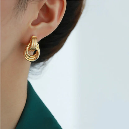 Three Layers Small Circle Knot Stud Earrings For Woman Maxi Geometric Exaggerated Trendy Metallic Gold Color Punk Jewelry