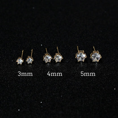 Silver Color Simple Six Prongs Shiny Zircon Crystal Stud Earrings for Women Tragus Helix Cartilage Earring Piercing Jewelry Gift