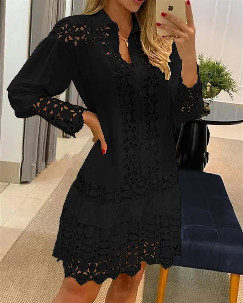 2023 Spring Shirt Dress Guipure Lace Patch with Cami Dresses Women White Wedding Hollow Out Loose Y2k Party Holiday Vestido