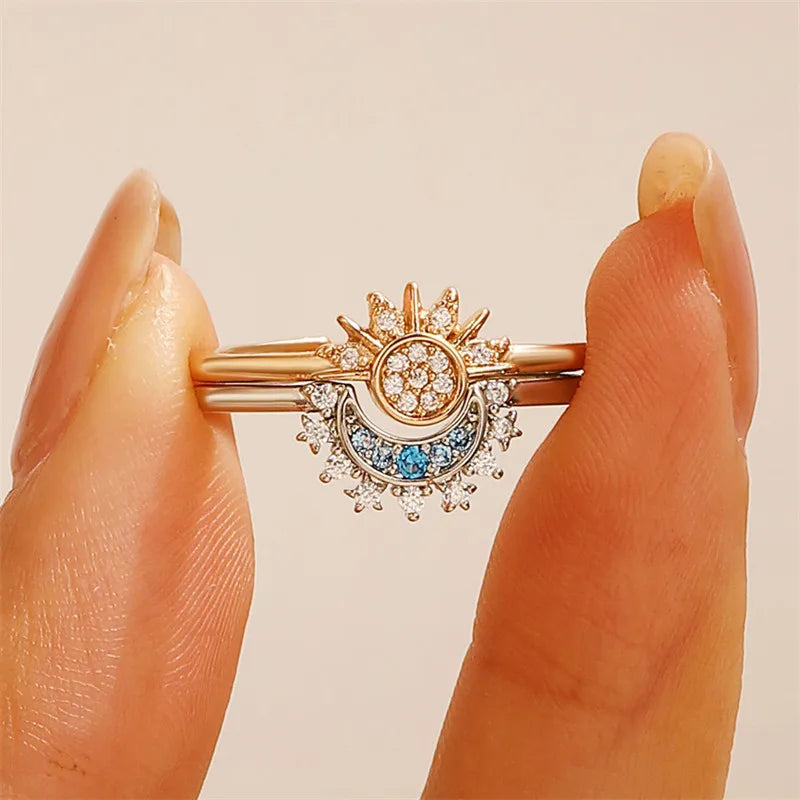 2 piezas anillo brillante anillo adecuado Riyue