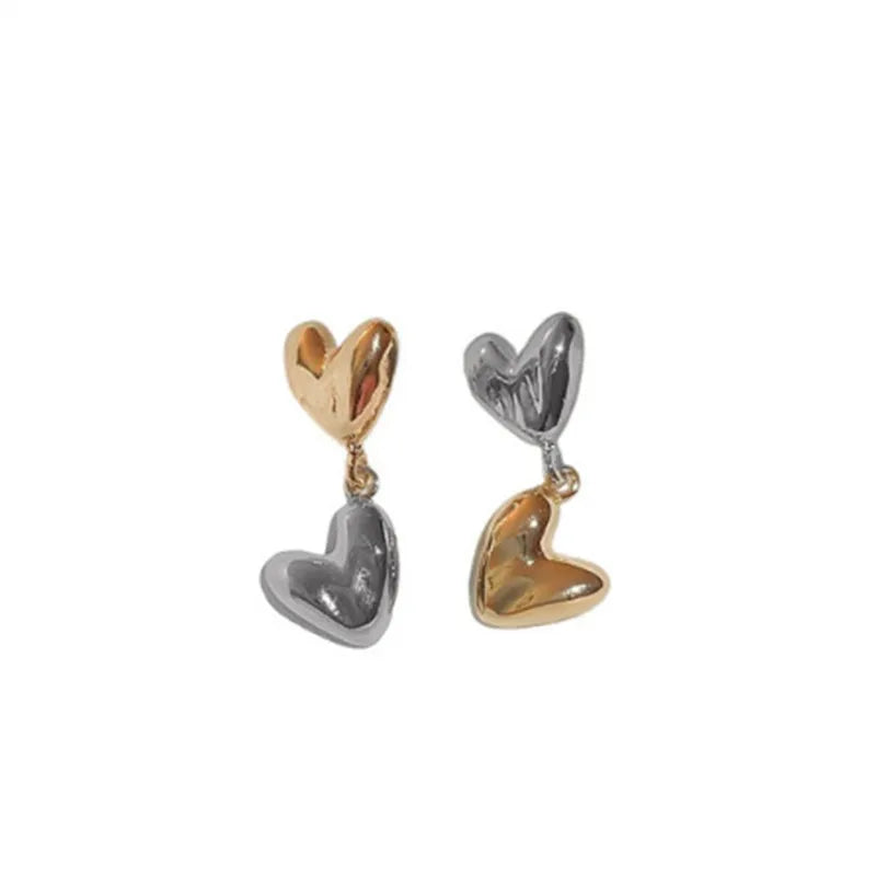 Asymmetrical Heart-shaped Metal Pendant Earrings European And American Style Personalized Fashion Stud Earrings Girls Jewelry