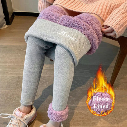 Plus Size Women's Fleece Lined Ribbed Leggings Thermal Warm Winter Tights High Waist Thick Velvet Pants For Cold Weather