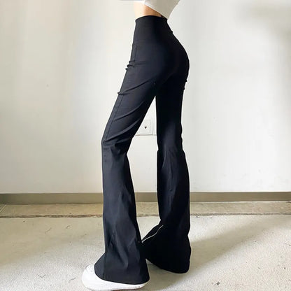 Black Flare Pants Women Zipper Skinny Y2k Streetwear Punk Casual Fashion