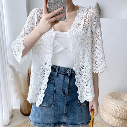 Shawl summer outerwear cardigan women's thin cut hollowed out knitted small jacket short cover up very fairy sun proof air-condi