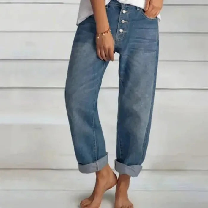 2024 Spring Oversize Women's Denim Pants Blue Pockets Empire Waist Wide-leg Jeans Loose Pants Female Summer Casual Fashion Lady