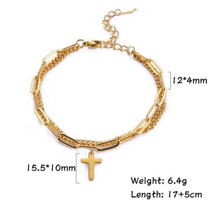 Women's Bracelets Cross Pendant Bracelet Stainless Steel Double Layer Bracelets for Men Women Birthday Gifts