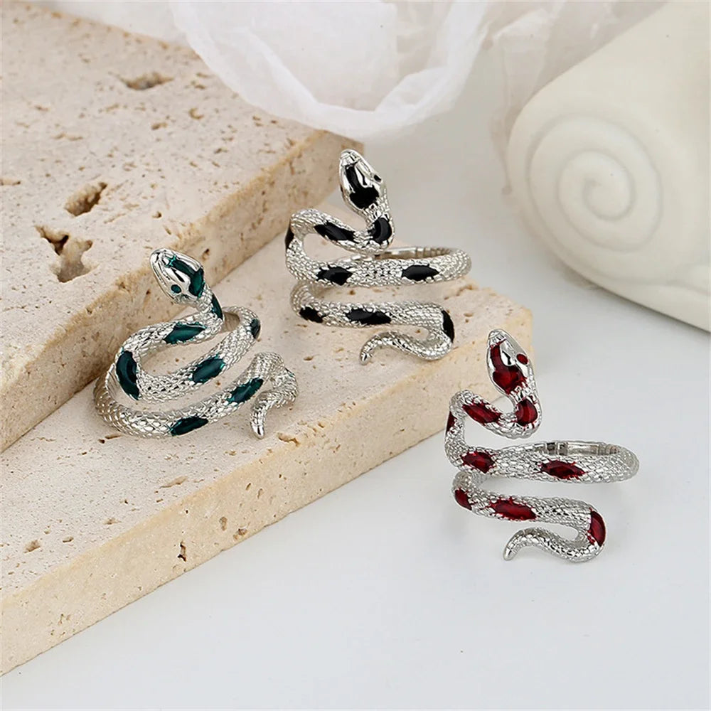 Exquisite Snake Shape Crystal Ring Metal Opening Adjustable Ring for Women Men Punk Rock Party Jewelry Accessories Gift