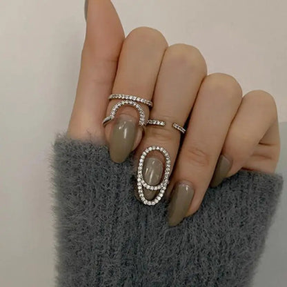 Geometric Open Adjustable Nail Ring Korean Fashion Rhinestones Fingertip Rings For Women Girls New Trendy Jewelry Party Gifts