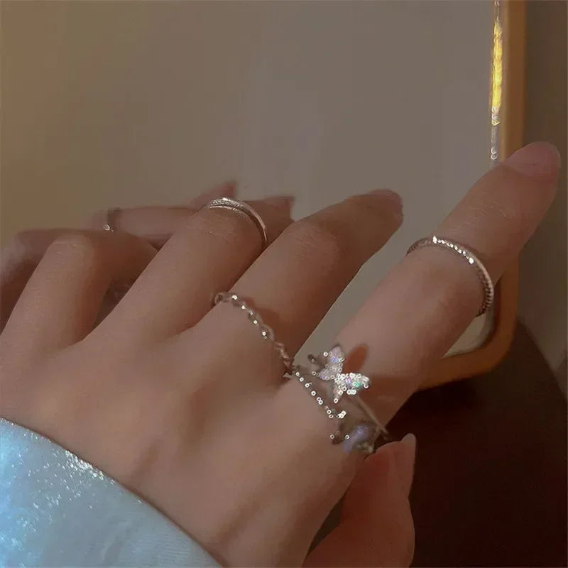 Fashion Minimalism Butterfly Heart Ring Set for Women Girls Cool Sweet Couple Rings Aesthetic Jewelry Accessories 2023 New Trend