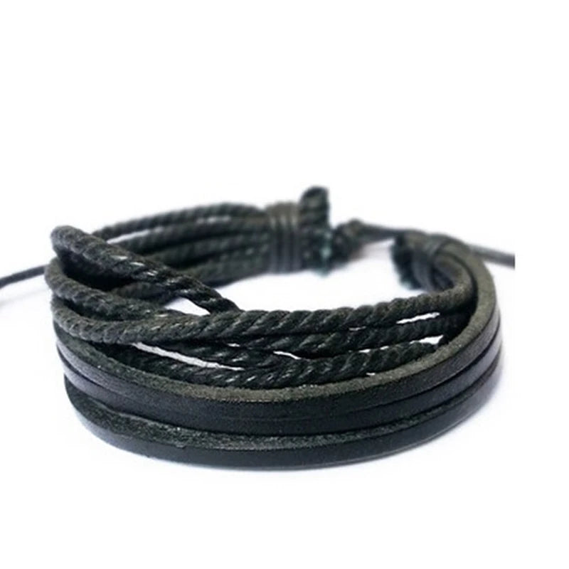 Leisure Fashion Men's Hand-woven Multilayer Leather Bracelet Handmade Lace Up Wrist Strap Ethnic Style Jewelry For Male Femal