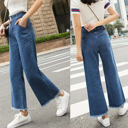 Pants Straight Casual Trousers Wide Leg Loose Women High Waist Denim Jeans for Women Ninth Denim Trousers Lady Clothing