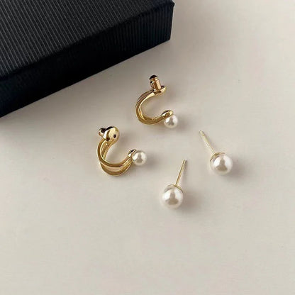 Korean Simple Irregular Design Pearl Stud Earrings for Women Fashion Geometric Gold Color Metal Earrings Trend Party Jewelry Gif