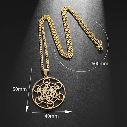 Flower of Life Chakra Spirituality Stainless Steel Necklace Archangel Sacred Geometry Metatron Necklace Pendant Solomon Jewelry