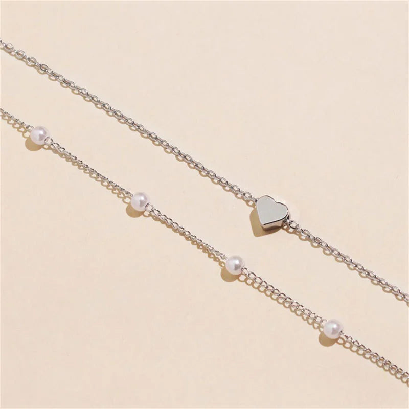 Vintage Pearl Choker Necklaces for Women Fashion Double layer Chain Small Love Heart Pendant Necklace Jewelry Gift Wholesale