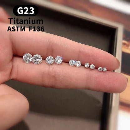 2PCS G23 Titanium Stud Earrings for Women 20G With Zircon Lady Ear Tragus Cartilage Piercing Jewelry