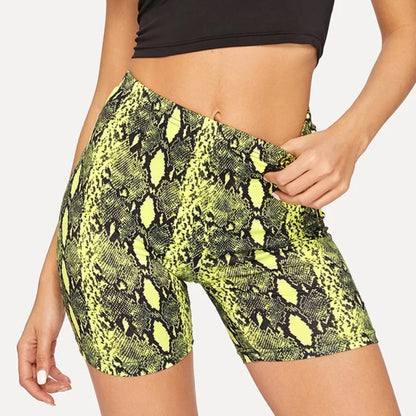 Women Summer Shorts New Snake Print High Waist Shorts Elastic Waist