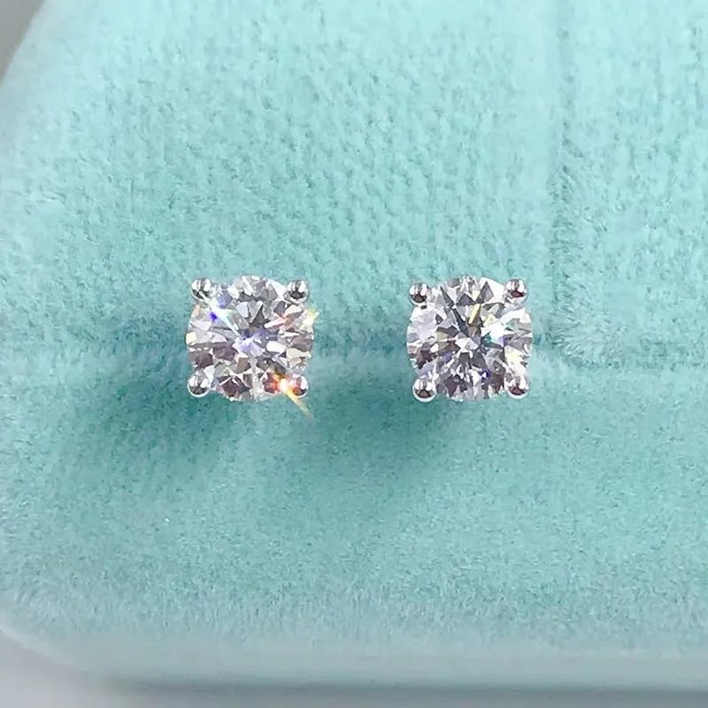 100% 925 Sterling Silver Real 2 Carat 8mm Moissanite Four Claws Stud Earrings For Women Sparkling Wedding Fine Jewelry