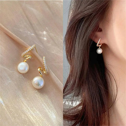 Pearl Crystal Earrings For Women Luxury Zircon Flower Butterfly Heart Girl Stud Earrings Party Fashion Jewelry Korean Earrings