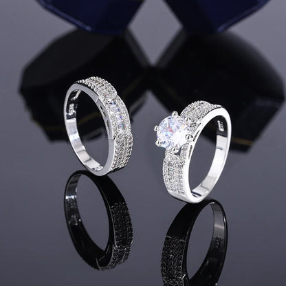 Fashion Women's Two-piece Ring Shiny Zircon Geometric Ring Double Layer Women's 925 Silver Ring Party Jewelry Wedding Accessorie