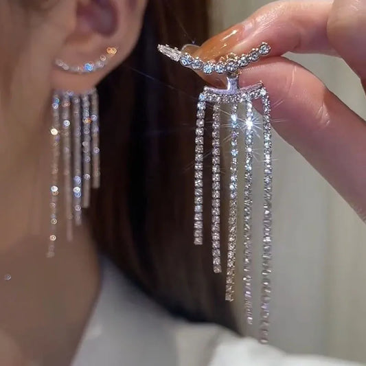 2023 Luxury Women's Earrings Rhinestone Fringe Hanging Zircon Earrings New Shiny Wedding Statement Party Jewelry Gifts 