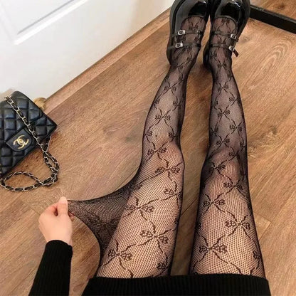 Sexy estate sottile club gattino gatto fiocco carino leggings a rete senza cuciture donna leggins sottili a vita alta ragazze gotiche Lolita streetwear