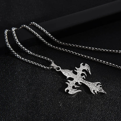 Men's Vintage Flame Cross Pendant Necklace Women Stainless Steel Link Chain Charm Necklaces Cool Punk Hip Hop Jewelry Gift