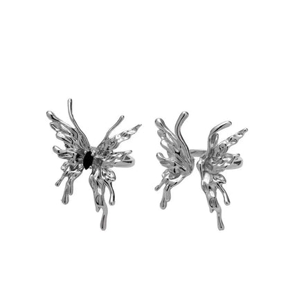 Punk Irregular Butterfly Rings For Women Liquid Metal Butterfly Earring Aesthetic Egirl Gothic Insect Open Rings Jewelry