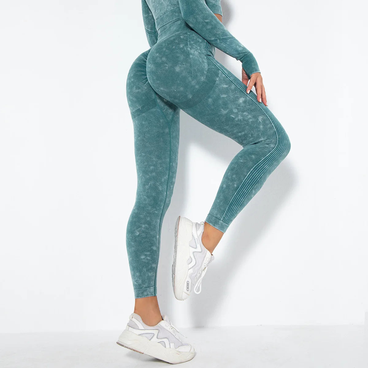 Leggings senza cuciture sui fianchi color pesca a vita alta, pantaloni da yoga fitness da corsa, lavati con la sabbia, attillati, ad asciugatura rapida, taglia extra large