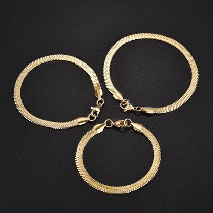 Hot Sale 3-5MM Stainless Steel Gold Sliver Color Flat Snake Chain Bracelet Fashion Jewelry For Men And Women Party Gifts