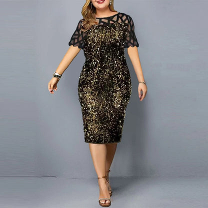 Big Size Clothing 2023 Summer Loose Short Sleeve Woman Dress Elegant Personalized Sequin Design Plus Size Dress Party Vestidos