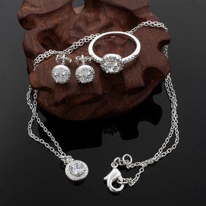 Set di gioielli da sposa in argento sterling 925 puro al 100% con zirconi cubici, orecchini, collana, anello, regalo per le donne, compleanno, San Valentino, Natale