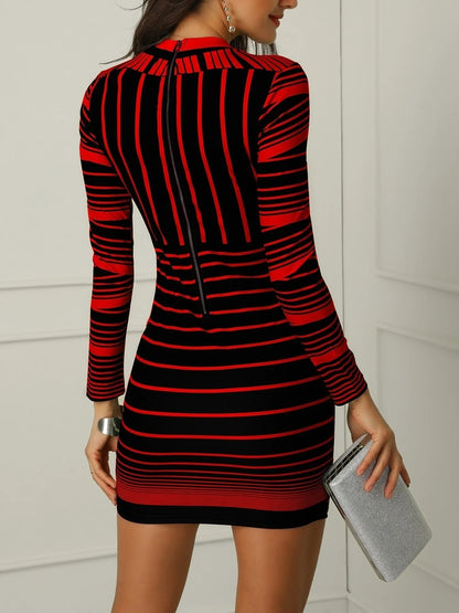 Nes 2022 Women New Stripe Digital Printing Slim Long Sleeve Dress Female Casual Bodycon Dress Large Size Dresses XS-8XL