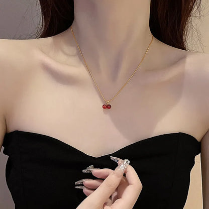 Nuova collana con ciondolo color oro ciliegia rosso vino per le donne, collana di moda, personalità, gioielli da sposa, regali di compleanno