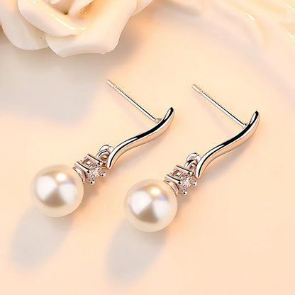 High Quality Woman's 925 Sterling Silver Jewelry New Crystal Pearl Stud Earrings XY0233