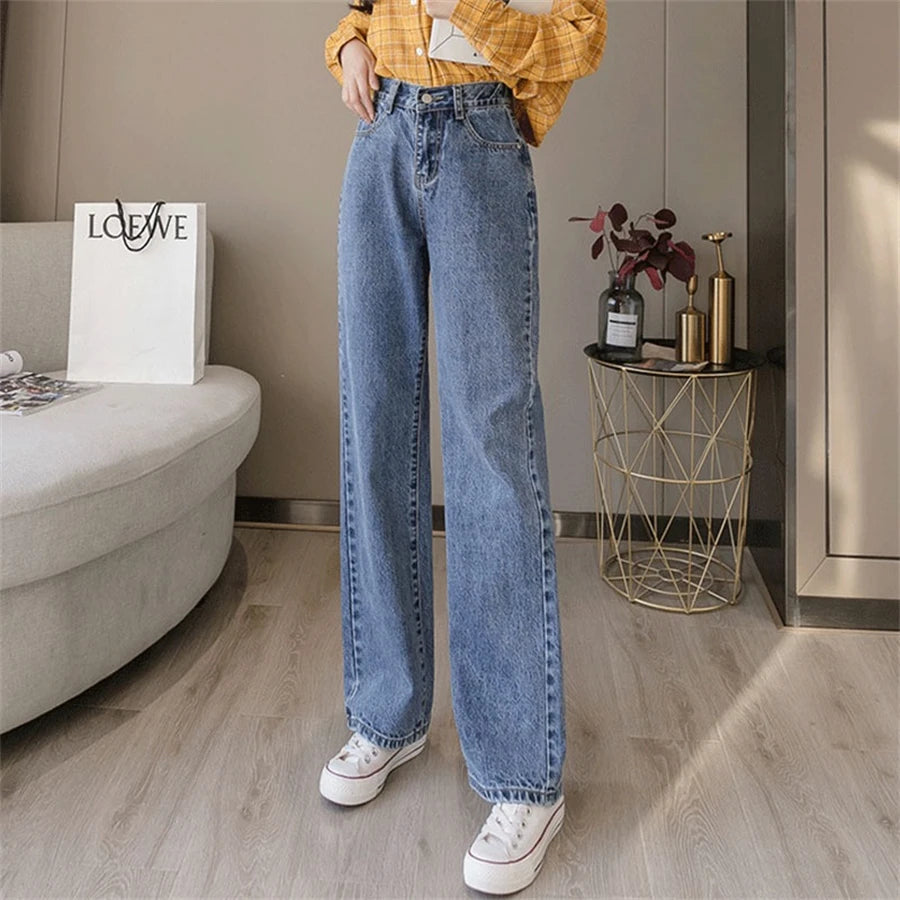 Korean High Waist Loose Straight Pants Woman Spring Autumn Streetwear Baggy Jeans 2023 Classic Washed Denim Trousers Vaqueros