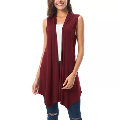 Women's Sleeveless Draped Open Front Cardigan Vest Asymmetric Hem Tops Ladies Casual Loose Vintage Long Cardigans Female Clothes