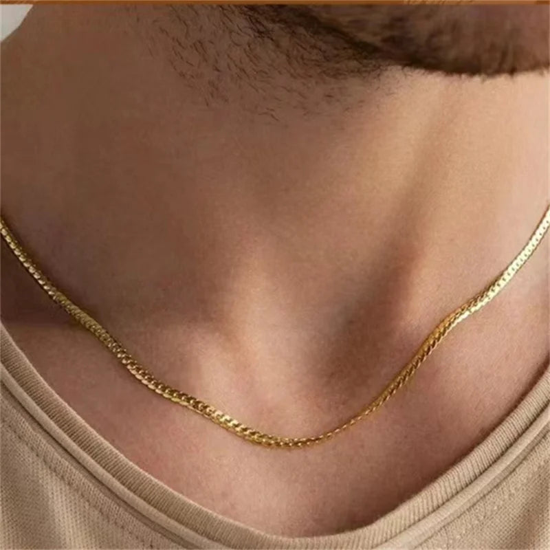 Collana a catena piatta NK da uomo da 3 mm Collana semplice in acciaio inossidabile color oro per gioielli da donna Accessori alla moda