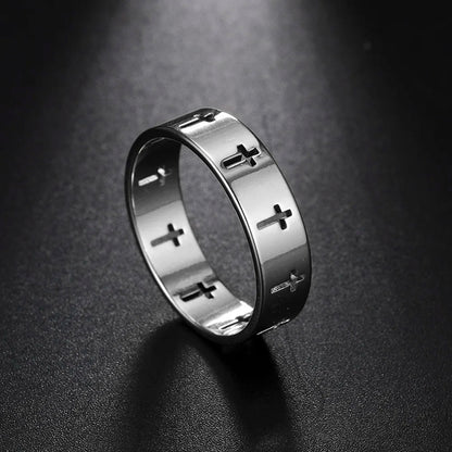 COOLTIME Gothic Cross Couple Rings Stainless Steel Jesus Cross Finger Ring for Men Women 2024 Fashion Punk Jewelry Wedding Gift