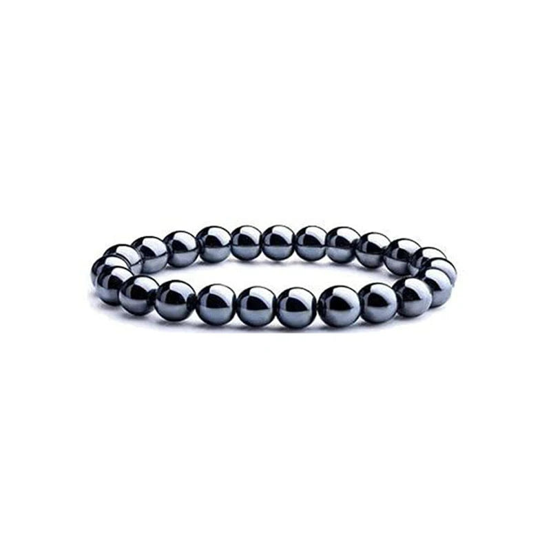 6-12mm Natural Hematite Stone Handmade Bracelet Elasticity Smooth Round Shape Beads Men Women's Jewelry 18-19cm  sk502