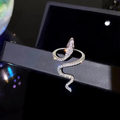 Strass gotici Anello serpente aperto Anelli animali regolabili Rettile per uomo Donna Moda Punk Ragazzo Ragazza Compleanno Gioielli Regali