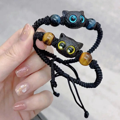 Cute Black Cat Rope Braided Bracelet for Women Mens Couple Bracelet Handmade Trendy Lover's Jewelry Adjustable Wrist Bracelets