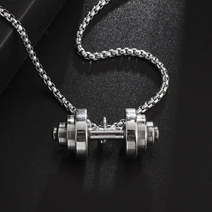 Stainless Steel Weightlifting Dumbbell Pendant Muscle Man Fitness Bodybuilding Barbell Necklace Women Gym Sports Jewelry