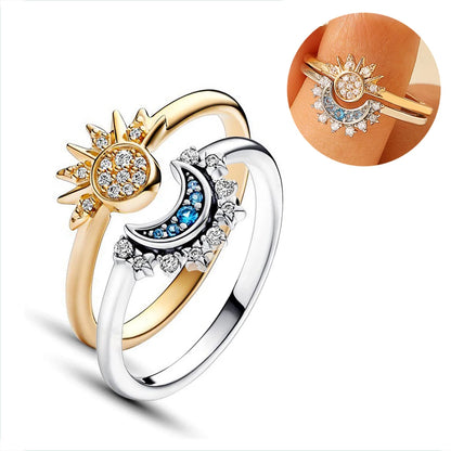 Anelli di moda con stella di sole e luna per le donne Attacco di temperamento Anelli di coppia scintillanti Set regali di fascino di gioielli da sposa con dito