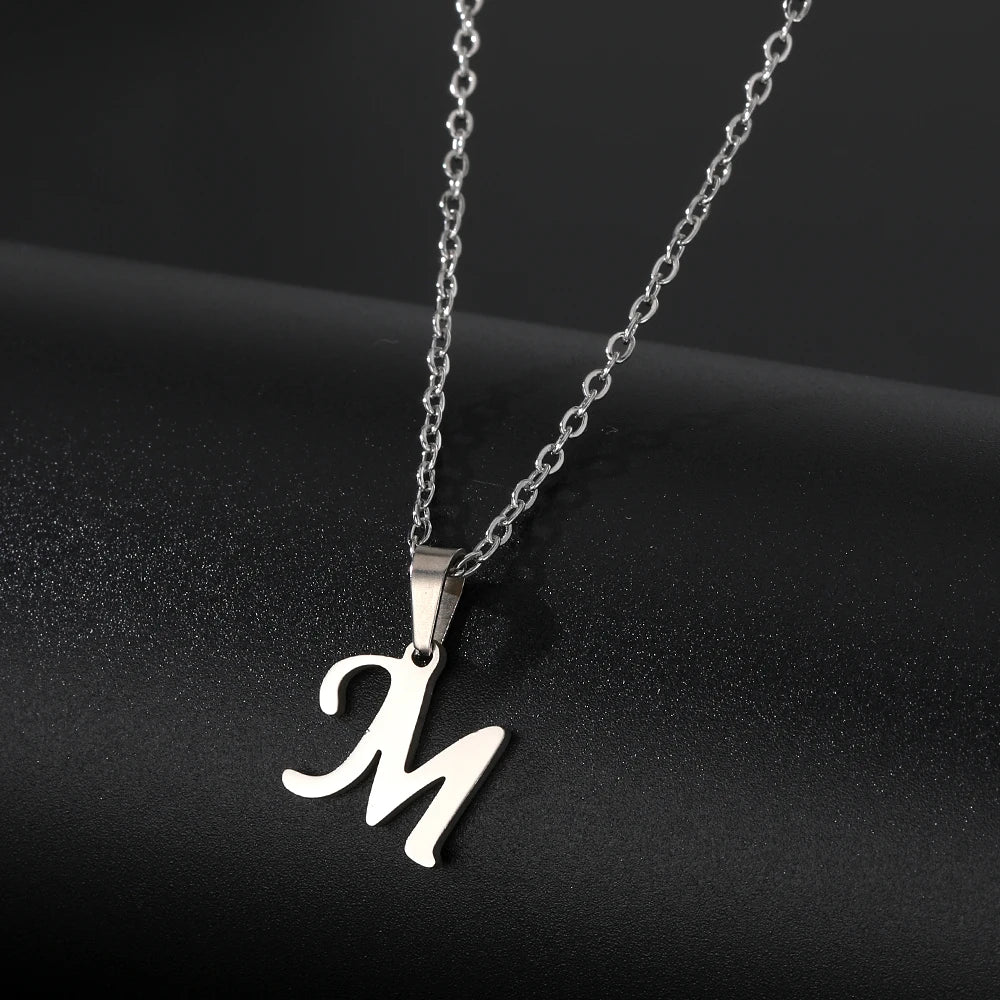 Stainless Steel English Alphabet 26 A-Z Letter Necklace Pendant Women Men Capital Initial Name Necklace Birthday Gift