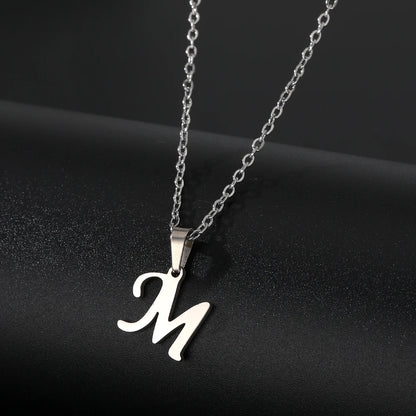 Stainless Steel English Alphabet 26 A-Z Letter Necklace Pendant Women Men Capital Initial Name Necklace Birthday Gift