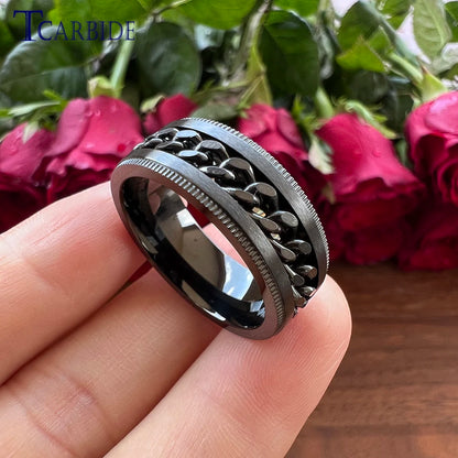 Dropshipping 8mm Stainless Steel Chain Ring Stepped Brushed Rotated Men Women Special Gift Jewelry For Festival