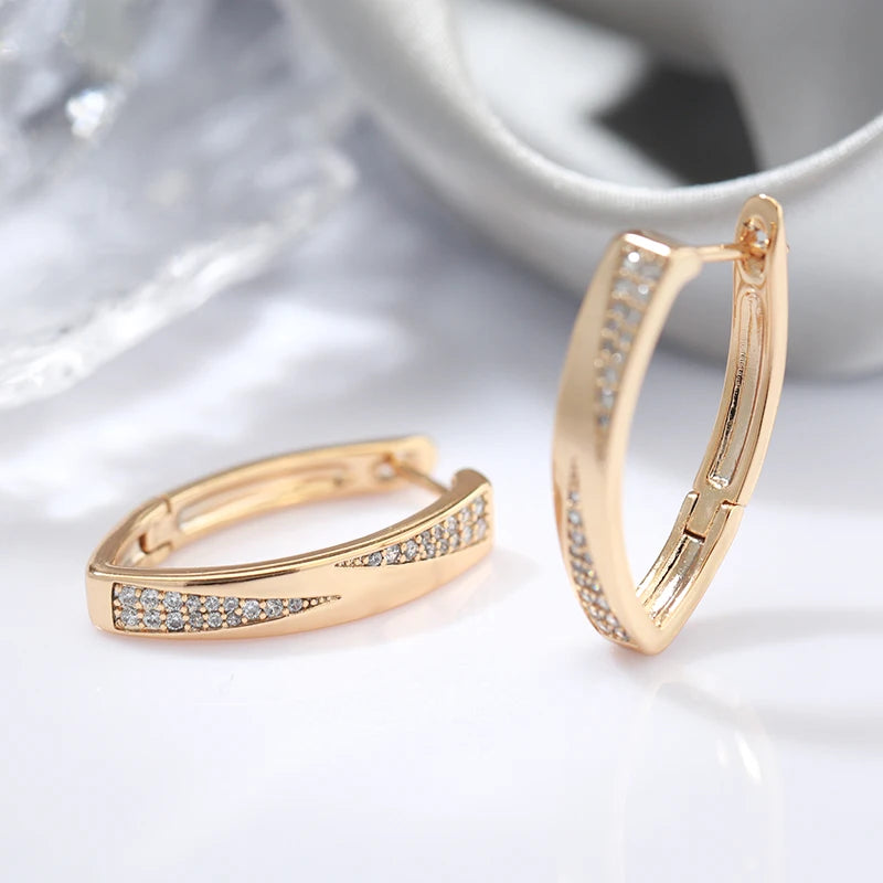 SYOUJYO Trendy 585 Rose Golden Hoop Earrings For Women Vintage Bride Wedding Jewelry Cubic Zircon Luxury English Earrings